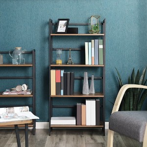 VASAGLE Industrial Bookshelf Folding Bookcase 4-Tier Ladder Shelf Wood Look Accent Furniture with Metal Frame Rustic Brown - 1 of 4