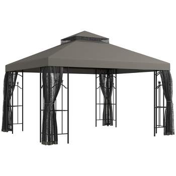 Outsunny 141.7" x 118.1" Steel Outdoor Patio Gazebo Canopy with Removable Mesh Curtains, Display Shelves, & Steel Frame, Gray