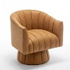 SEYNAR Mid-Century Swivel PU Leather Tufted Round Accent Barrel Chair - 2 of 4