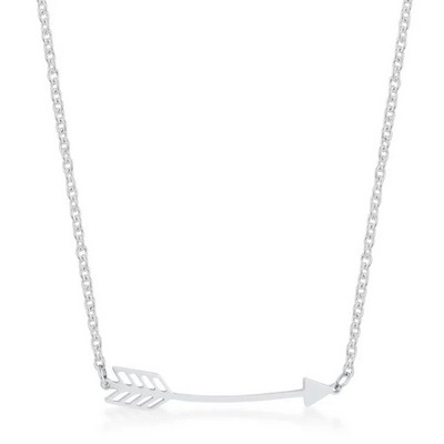 ShineHigh Stainless Steel Arrow Pendant Necklace – Minimalist Link Chain Design in Rose Gold or Rhodium Finish, 16" + 2" Extender