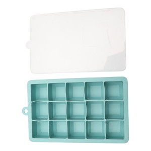 Unique Bargains 15-Cavity Small Square Ice Tray with Lid Hand Wash Only Silicone 7.87"x4.72"x1.30" 1 Pc - 1 of 3