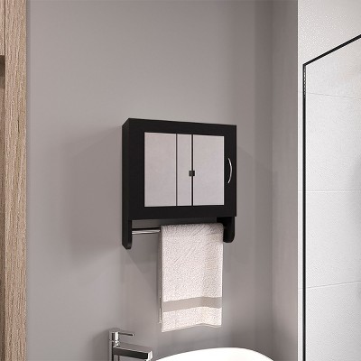 FURNIinspire Bathroom Storage Cabinets Mirror Medicine Cabinet, Small Wall Bathroom Cabinet With Towel Rack, 2 Shelves, Black, 5.4"*17.7"*19.7"
