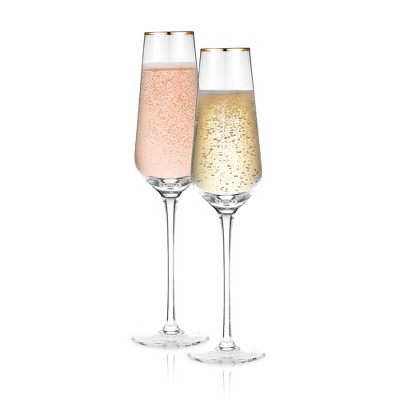 Stemmed Champagne Flute Glasses in Rose Gold-Tone Finish, Set of 6