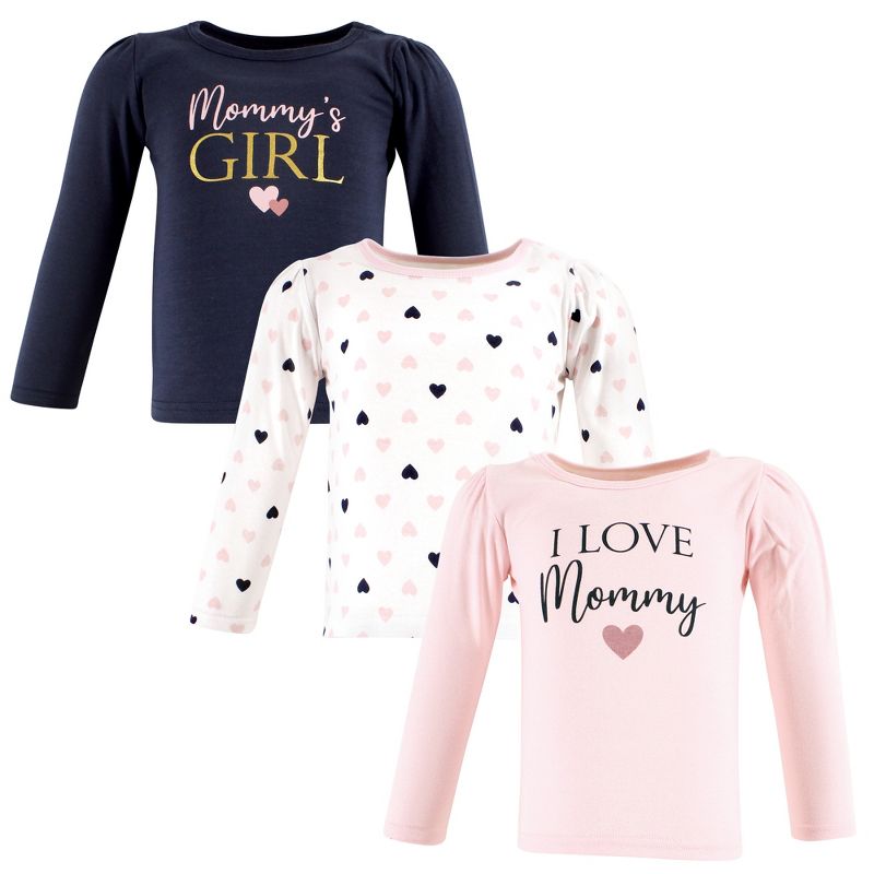 Hudson Baby Infant Girl Long Sleeve T-Shirts, Girl Mommy Pink Navy, 1 of 6
