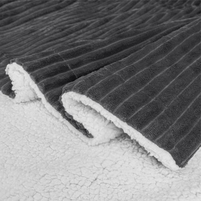 Twin Dark Grey Reversible Sherpa Fleece Blanket