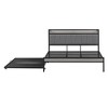 Queen Size Metal Platform Bed Frame with Twin size trundle, Upholstered headboard, Sockets, USB Ports and Slat Support, No Box Spring Needed - 2 of 4