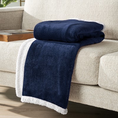 Navy Twin Sherpa Fleece Reversible Throw Blanket