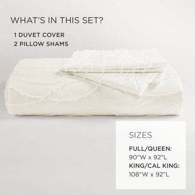 Soft White Jacquard Wave 3-Piece Duvet Cover Set