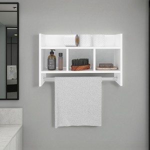 ChicFurnit Bathroom Storage Cabinet Franklin Bath Shelf with Towel Bar and Open Shelves for Bathroom Organization, White, 28.7"*12.9"*4.3" - 1 of 4
