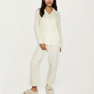 Anna-Kaci Lounge Women's 2-Piece Set Long Sleeve Button Front Top and Relaxed Fit Pants Pajama Set with Polka Dot Print - 1 of 4