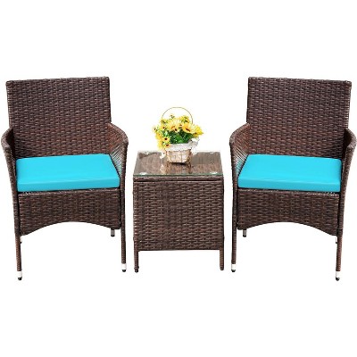 Garvee Patio Porch Furniture Sets 3 Pieces PE Rattan Wicker Chairs with Table Outdoor Garden Furniture Sets