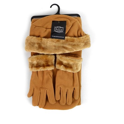 Women's Solid Fleece 3-Piece gloves scarf Hat Winter Set, 1 Pack Or 2 Pack