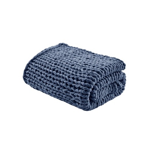 50x60 Chunky Double Knit Handmade Throw Blanket Indigo - Madison Park