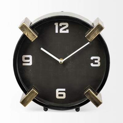 HomeRoots 10" Black Stainless Steel Table Clock
