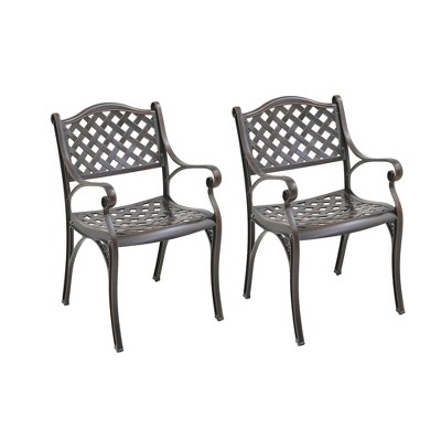 CLIHOME Cast Aluminum Stationary Oblique Grid Pattern Dining Chairs(Set of 2)