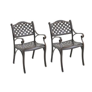 CLIHOME Cast Aluminum Stationary Oblique Grid Pattern Dining Chairs(Set of 2) - 1 of 4