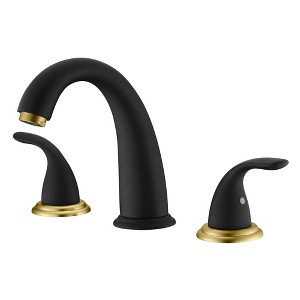Sumerain 2 Handle Widespread Roman Bathtub Faucet Tub Filler with Rough-in Valve, Black and Gold - 1 of 4