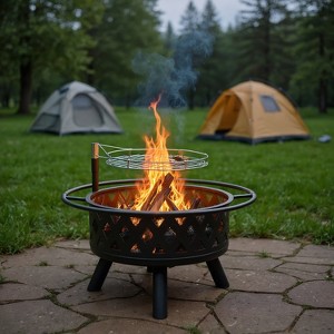 Resenkos 30in Outdoor Metal Firepit with Cooking Grates in , All-Weather Outdoor Fireplace, - 1 of 1