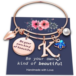 Butterfly Initial Bracelets for Teen Girls and Women with Crystal Butterfly and Pearl, Expandable Bangle - 1 of 4