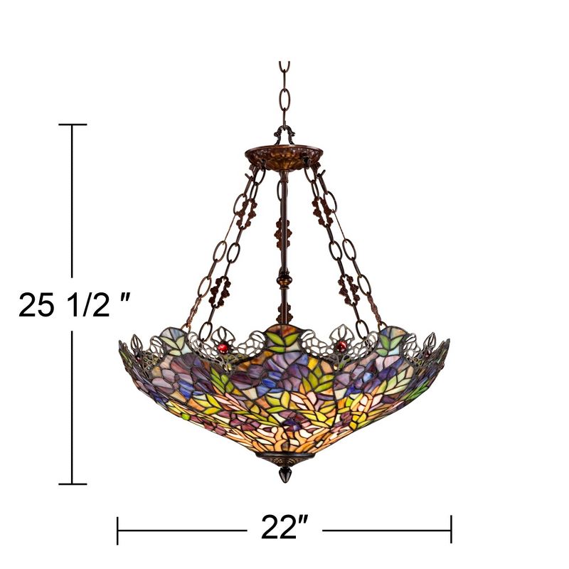 Robert Louis Tiffany Bronze Pendant Chandelier 22" Wide Rustic Floral Garden Stained Glass 3-Light Fixture for Dining Room House Foyer Kitchen Island, 4 of 10
