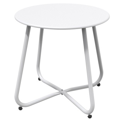 DOMETOUR Steel Outdoor Side Table Round Patio End Table with Adjustable Feet, Elegant Portable End Table for Garden Balcony Yard