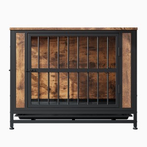 TiramisuBest Furniture Style Dog Crate Side Table on Wheels with Double Doors and Lift Top.Grey,38.58inw x 25.5ind x 27.36inh. with Grey for - 1 of 4