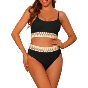Elerevyo Women's High Waisted Ribbed Adjustable Spaghetti Straps Push Up Swimsuit Bathing Suits 2 Pcs - 1 of 4