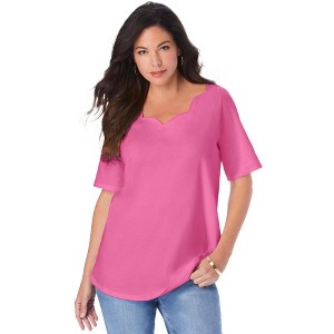 Roaman's Women's Plus Size Ultimate Scalloped Scoop Neck Tee - 1 of 4