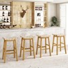 Tangkula 4 PCS Woven Bar Stools Faux PU Leather Bar Height Saddle Stools with Woven Curved Seat Wood Barstools - 2 of 4