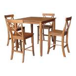 5pc 36"x36" Solid Wood Counter Height Dining Table Set with 4 X-Back Stools Distressed Oak - International Concepts
