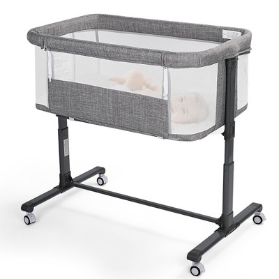 Kinder King Baby Bassinet 2 in 1 Bedside Sleeper,Folding Portable w/Storage Basket All-Sided Mesh 6 Adjustable Height Comfy Mattress