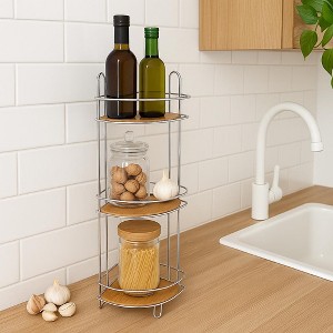 Evideco French Home Goods 3-Tier Bamboo Corner Storage Tower with Metal Frame – No Assembly Required, Ideal for Bathroom or Kitchen Organization - 1 of 4