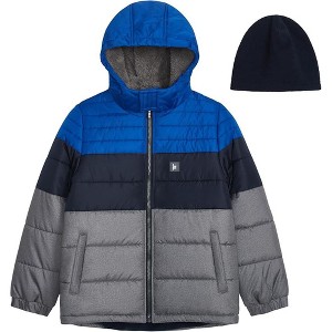London Fog Boys' Heavyweight Puffer Jacket with Soft-Lined Hood and Fleece Beanie - 1 of 4