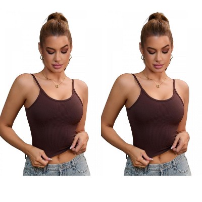INSPIRE CHIC 2 Pcs Women's Adjustable Sleeveless Tank Ribbed Spaghetti Straps Shapewears Camisoles