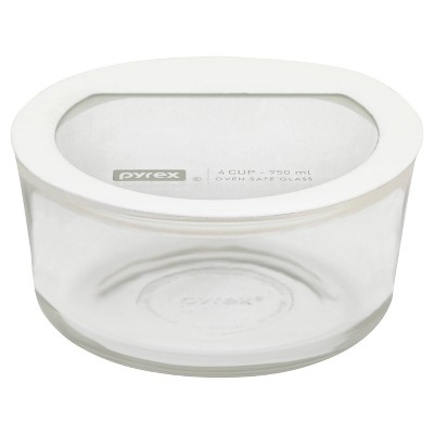 Pyrex 4 Cup Round No leak Glass Storage Container White