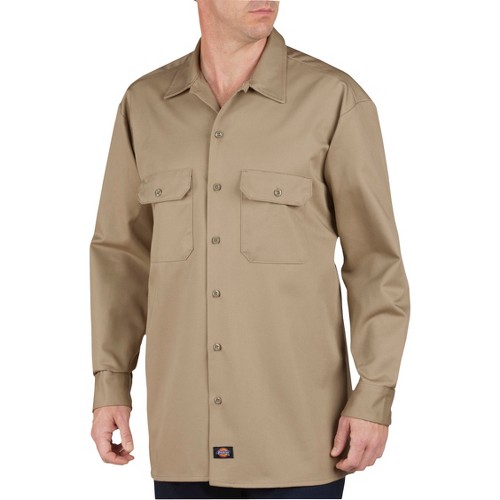 Dickies Men's Relaxed Fit Heavy Weight Cotton Work Shirt - Khaki S, Size: Small, Green
