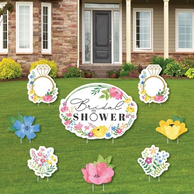 Big Dot of Happiness Wildflowers Bride - Yard Sign and Outdoor Lawn Decorations - Boho Floral Bridal Shower and Wedding Party Yard Signs - Set of 8