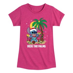Girls' - Lilo and Stitch - Deck The Palms Christmas Fitted Short Sleeve Graphic T-Shirt - 1 of 4