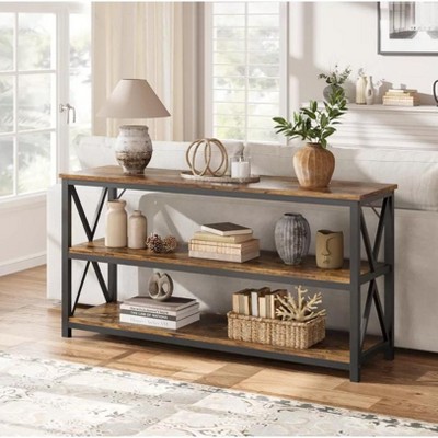Nasitip 55" Long Console Table, 3-Tier Entryway Table with Storage Shelves-Industrial Entry Table for Hallway, Living Room, Bedroom