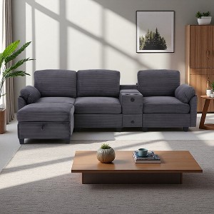 105" L-Shaped Corduroy Sectional Sofa with Ottoman, USB & Storage - 1 of 4