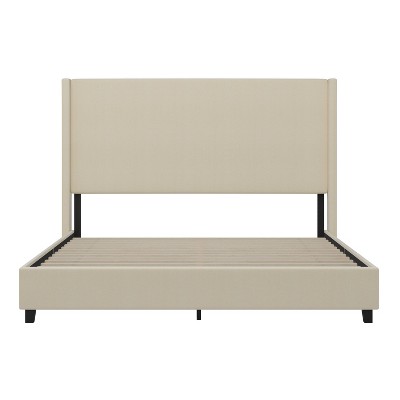 Beige King Upholstered Platform Bed with Wingback Headboard