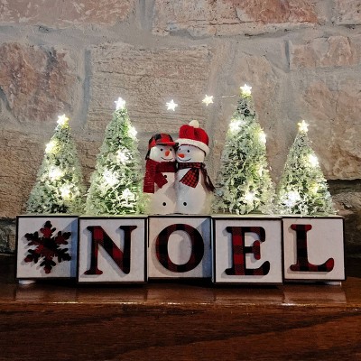 Rustic Winter Noel Wood Blocks with LED Lights