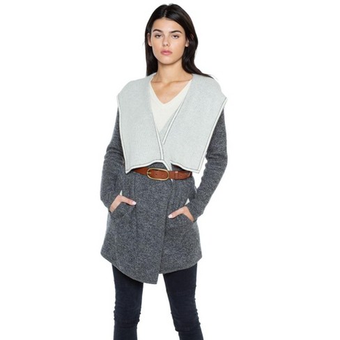 Jennie Liu Women's 100% Pure Cashmere Long Sleeve 2-tone Double Face  Cascade Open Cardigan Sweater (8090, Marled Grey Cream, Small ) : Target