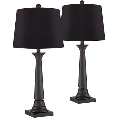 360 Lighting Farmhouse Modern Country Cottage Table Lamps Set of 2 Bronze Black Faux Silk Drum Shade for Living Room Bedroom House