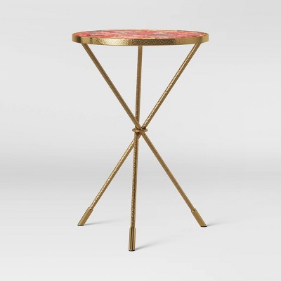 Paeonia Print Glass Top Accent Table with Brass Base Pink - Opalhouse™