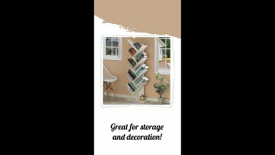 Gray Wooden 9-Shelf Tree Bookcase