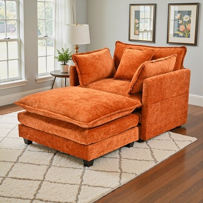 Busaurus Oversized Chenille Indoor Chaise Lounge Chair with Ottoman