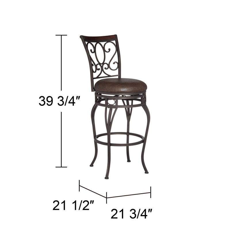 Kensington Hill Trevi Bronze Swivel Bar Stool Brown 26 1/2" High Traditional Faux Leather Cushion with Backrest Footrest for Kitchen Counter Height, 4 of 10
