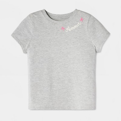 Детские футболки Cat & Jack Girls' Short Sleeve 'Amour' Graphic T-Shirt - Cat & Jack™ Gray L — фото 2