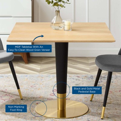 Natural Wood and Gold Square Dining Table